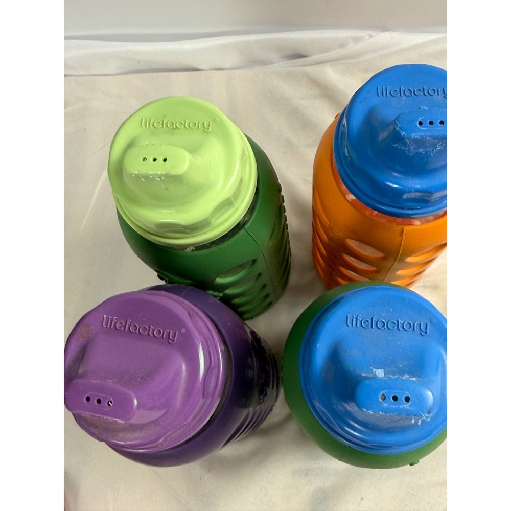 Lifefactory 9oz Glass Sippy Bottles with Silicone Sleeve Set of 4 Mixed Colors - Picture 3 of 4
